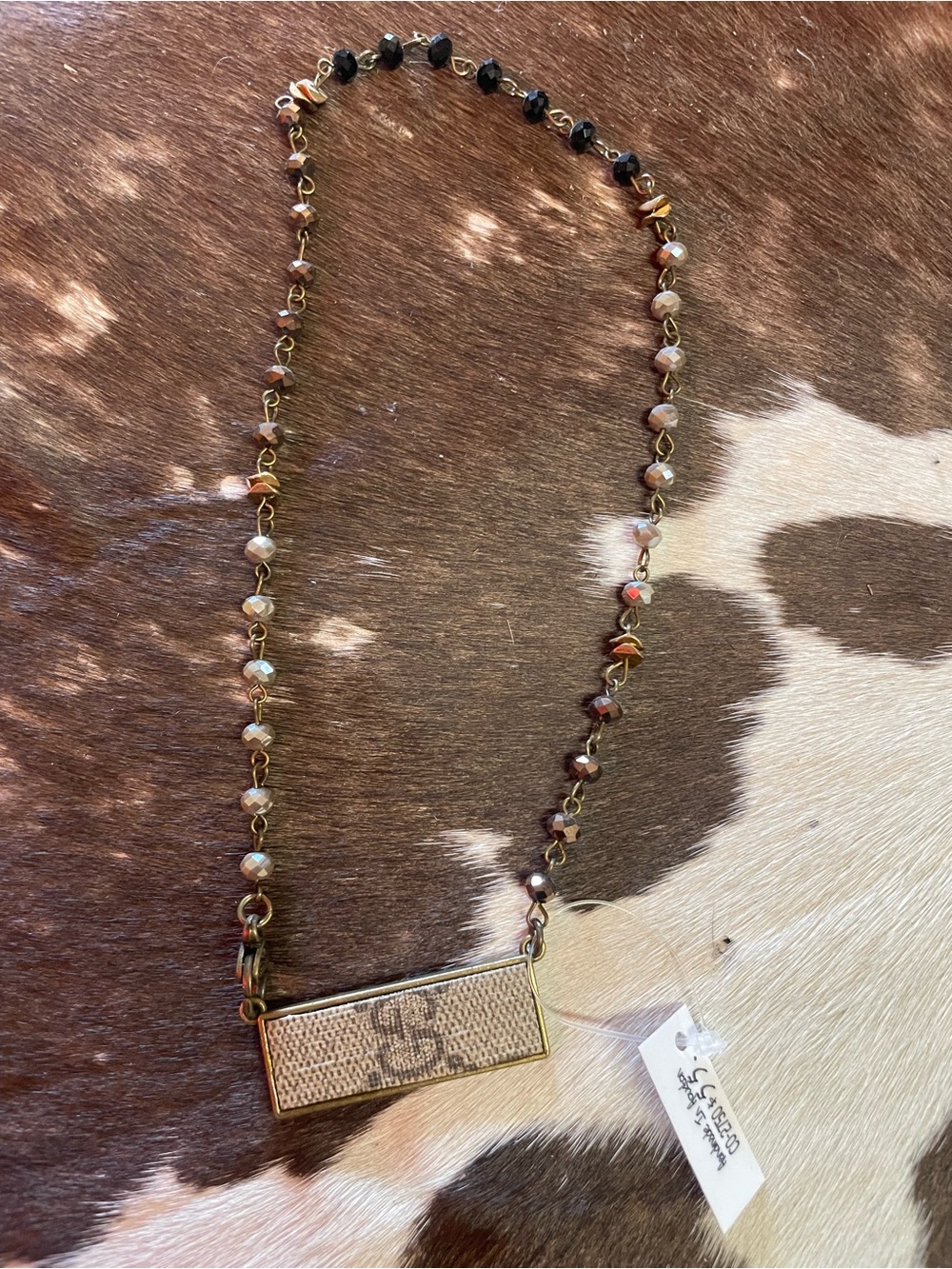 J. Crew Neutral Metallic Beaded Necklace with Rectangular Pendant